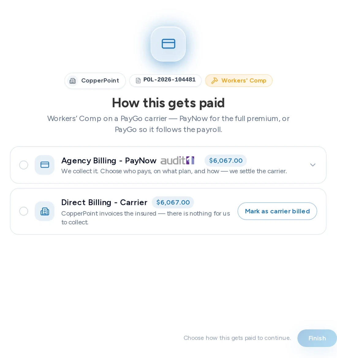 The Cennairus payment step: billing options, the payment plan, and the bank or card checkout with Plaid and Stripe
