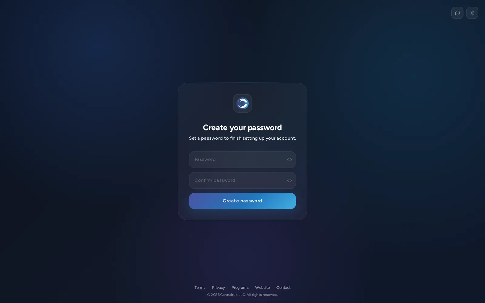 The Create your password screen, reached from the link in the e-mail.