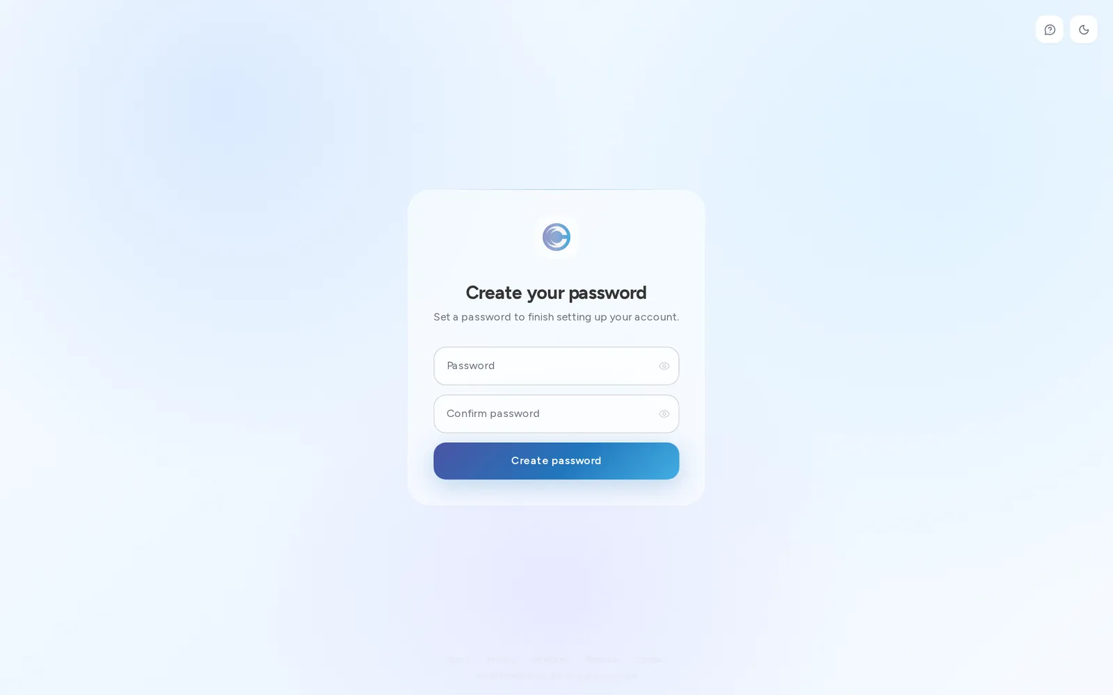 The Create your password screen, reached from the link in the e-mail.