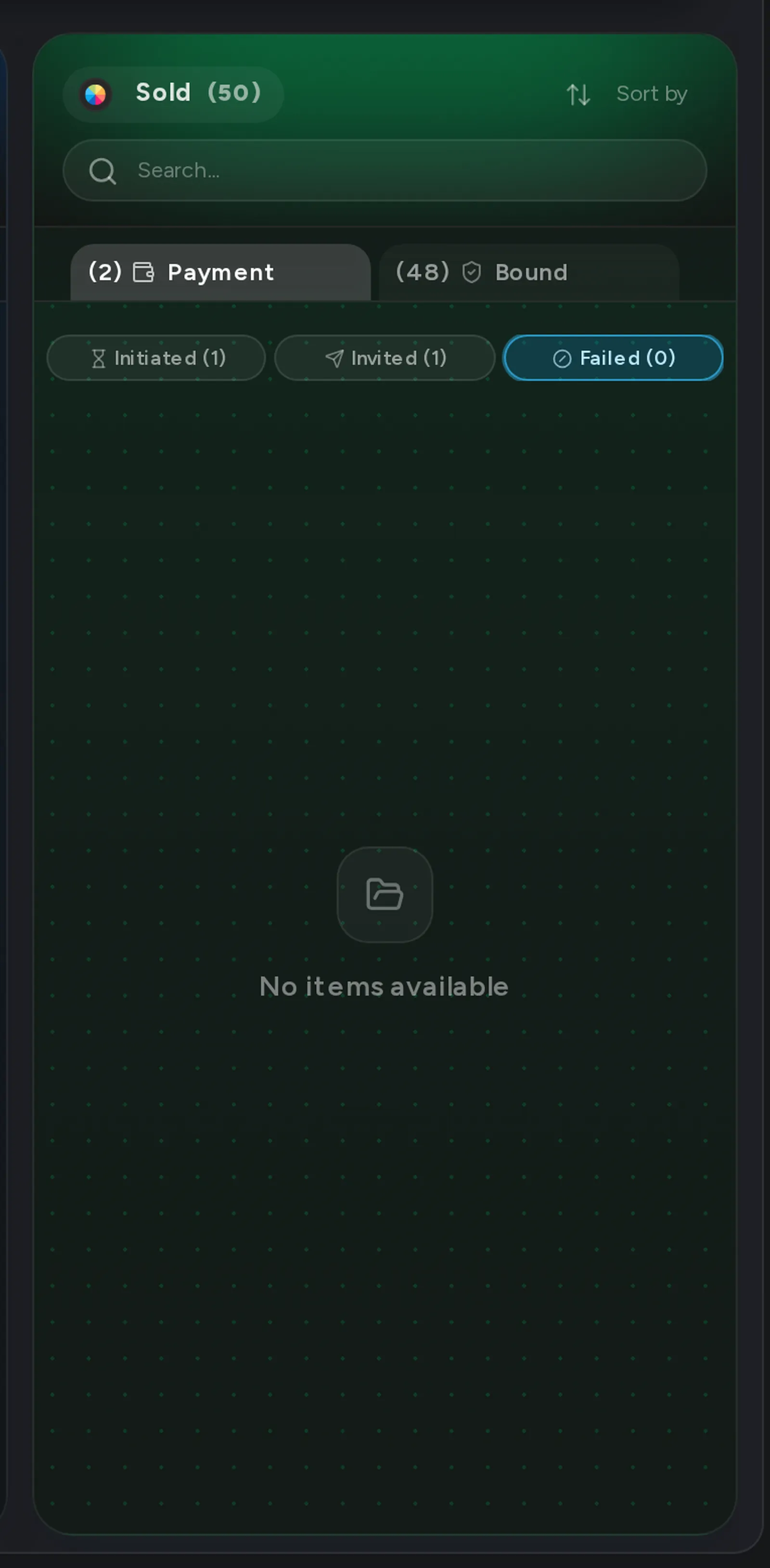 A close-up of the Failed tab on the Pipeline board, empty.