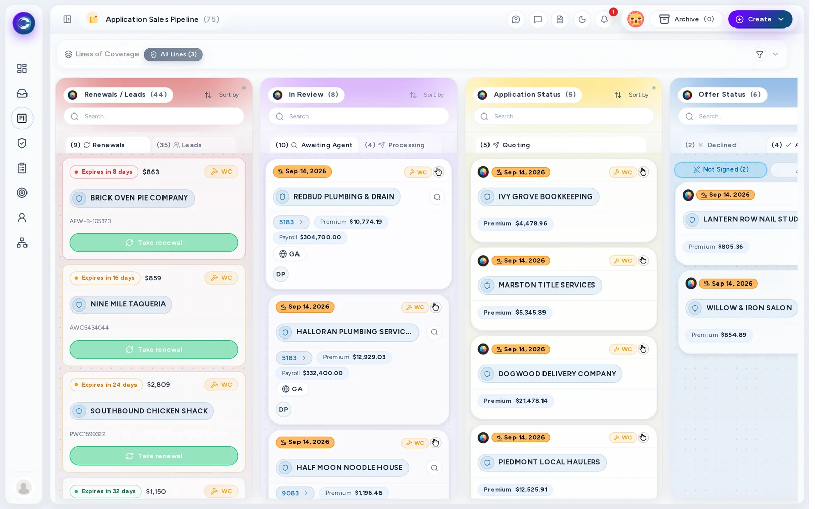 The Cennairus application pipeline board