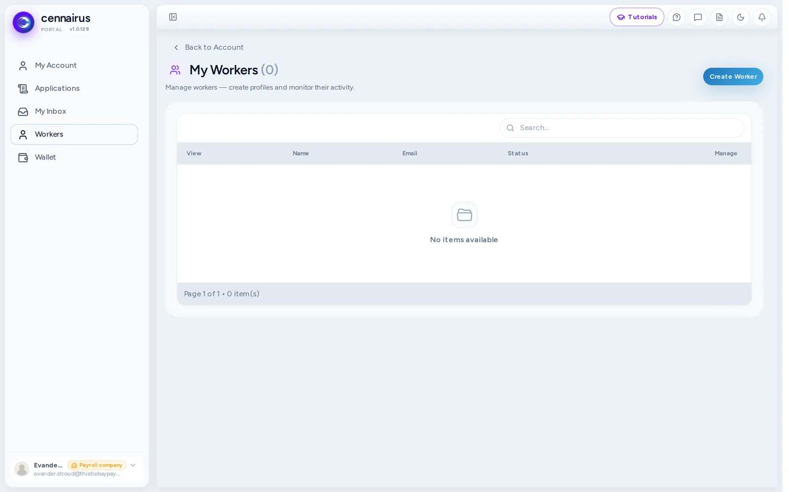 The Workers page, with its Create Worker button.