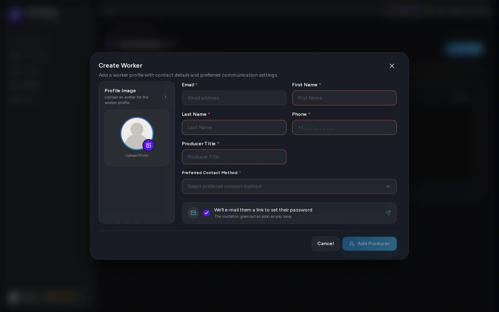 The Create Worker form.