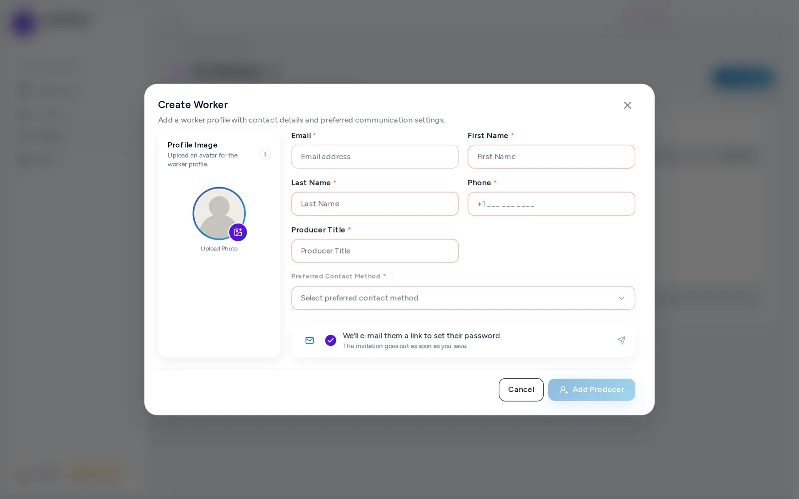 The Create Worker form.