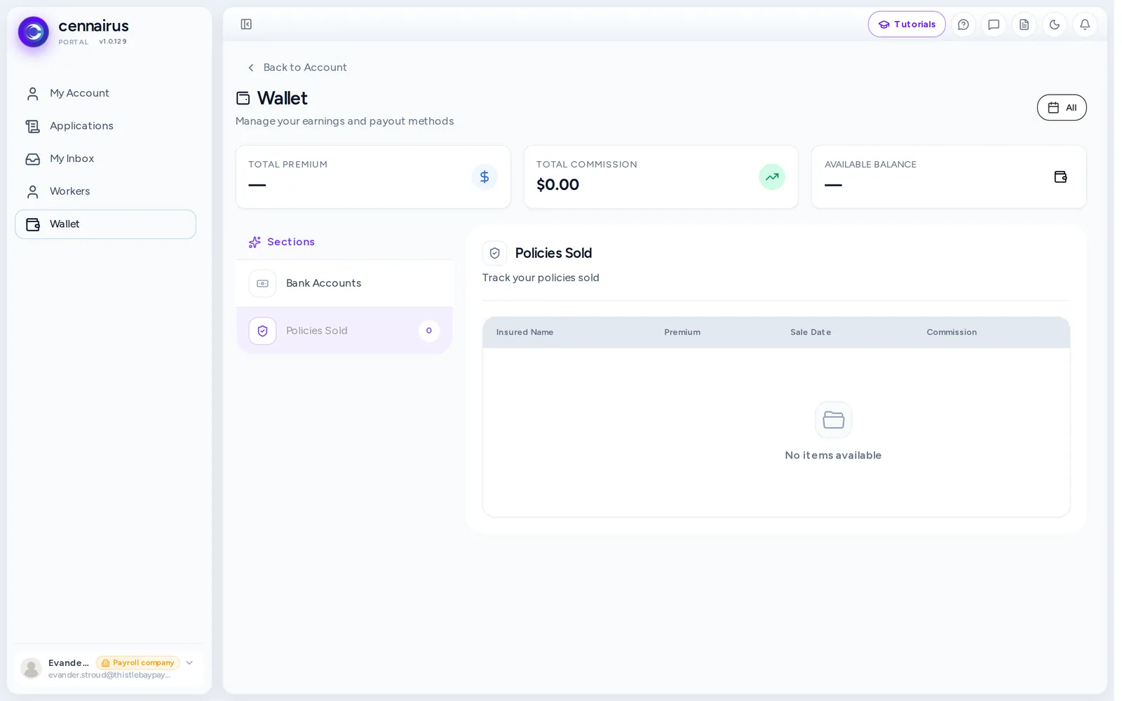 The Policies Sold part of the Wallet.