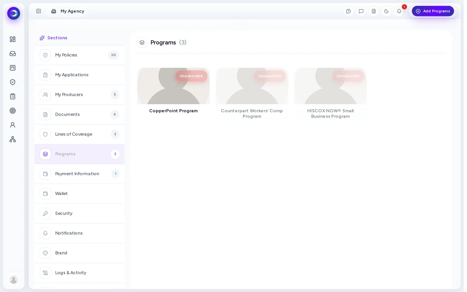 My Agency page, on the Programs tab.