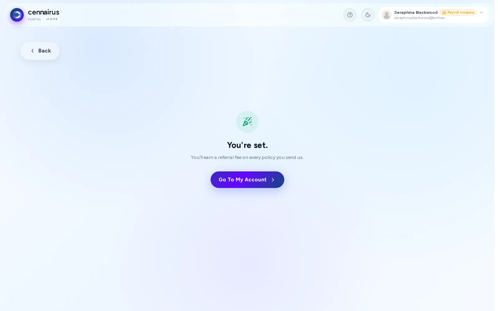 A screen reading You're set, ready to earn referral fees.
